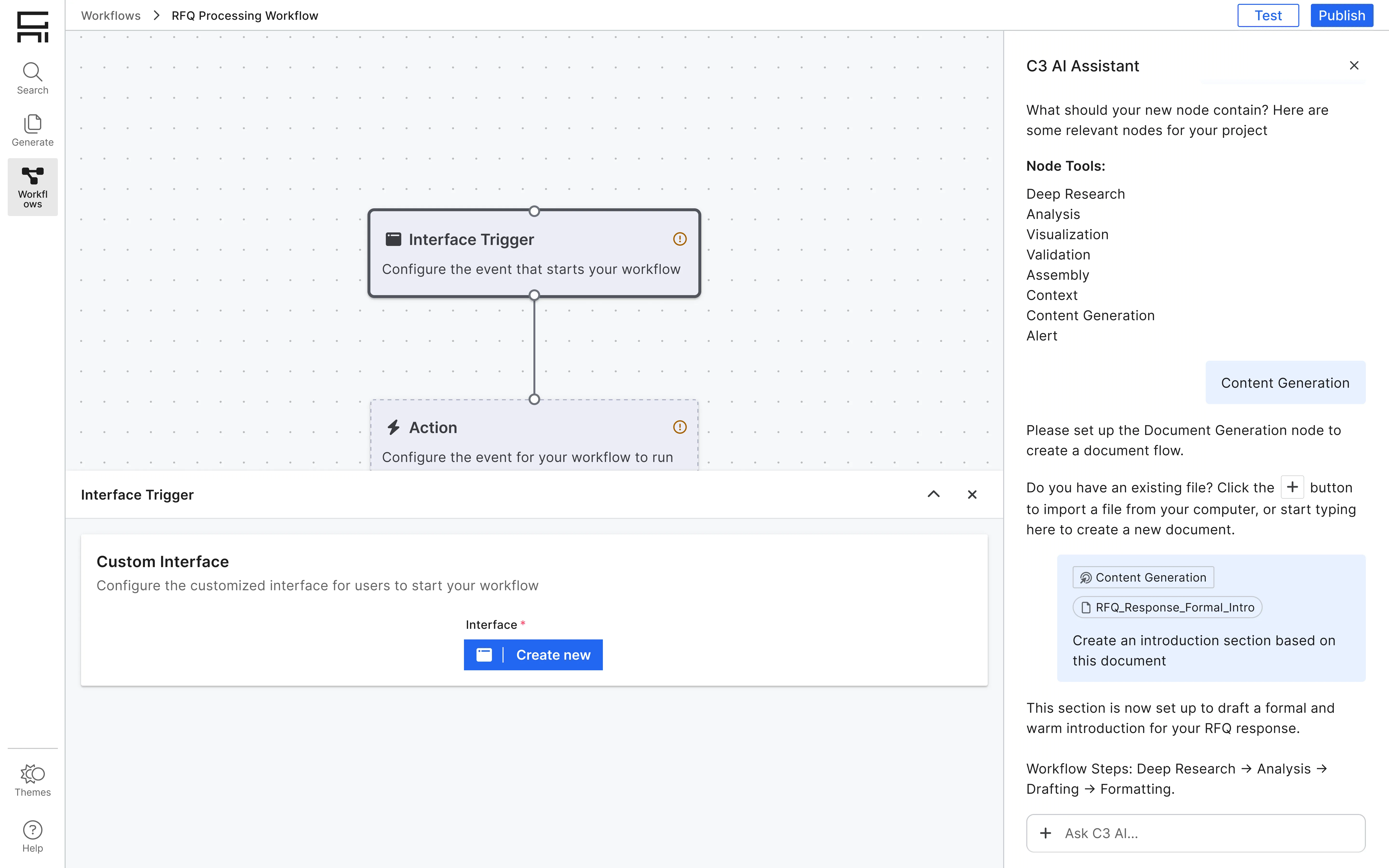 Creating Interface — Workflow creation experience