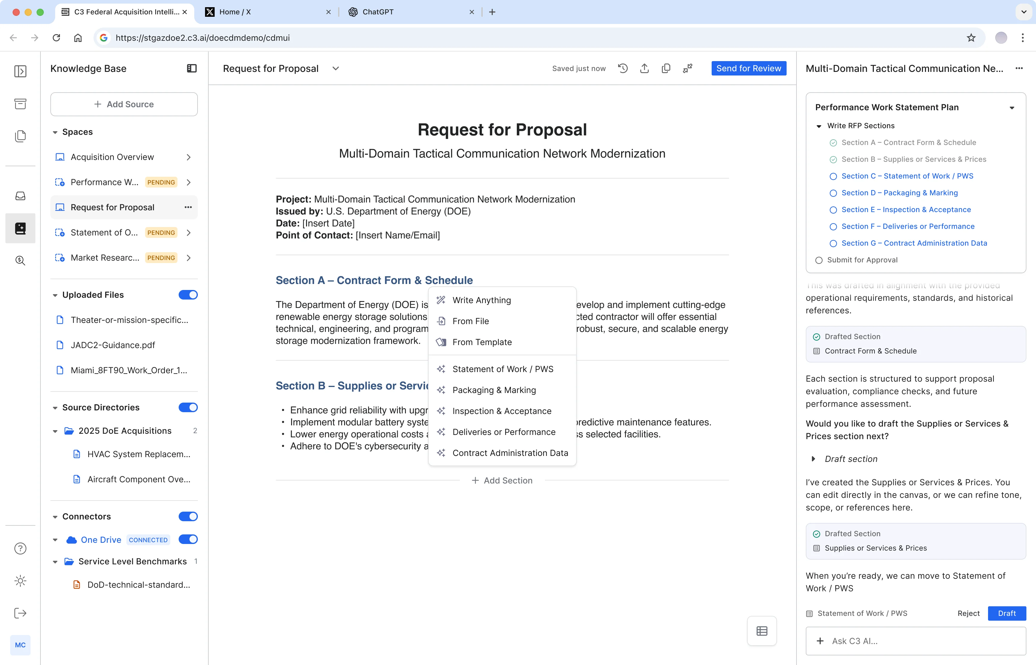 C3.ai Canvas Interaction — Section-by-section drafting